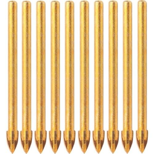 10pcs Titanium Ceramic Glass Drill Bit Tungsten Carbide Cross Spear Head Drilling Tools 6mm For Metal Plastic Tile Cement