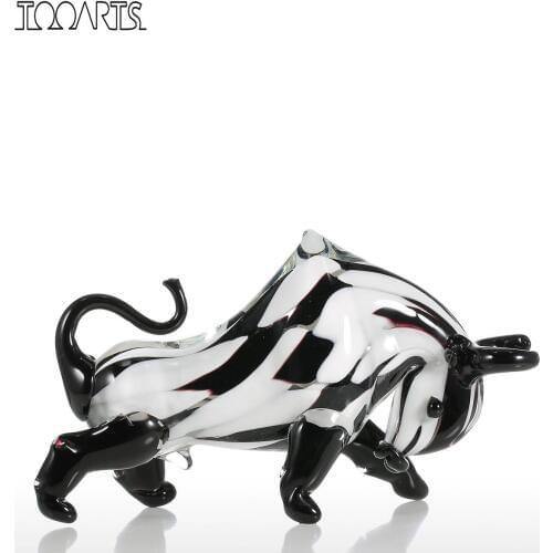 Tooarts Black&White Cattle Glass Sculpture Home Decor statue modern Animal Ornament Gift Craft Decoration Bull Sculpture
