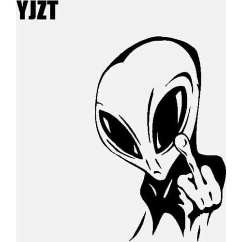 YJZT 9.7CM*15.1CM Vinyl Car Sticker Decal Alien Middle Finger Black/Silver C3-1993