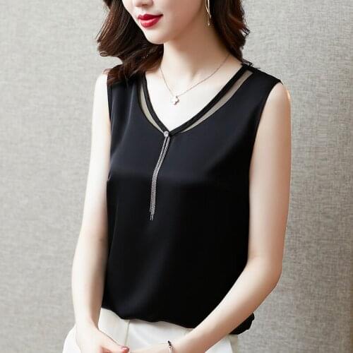 Blusas De Satin Mujer 2021 White Shirts Satin Inside and Outside Vest Woman Plus Size Clothing for Women Solid Black Tops 0948