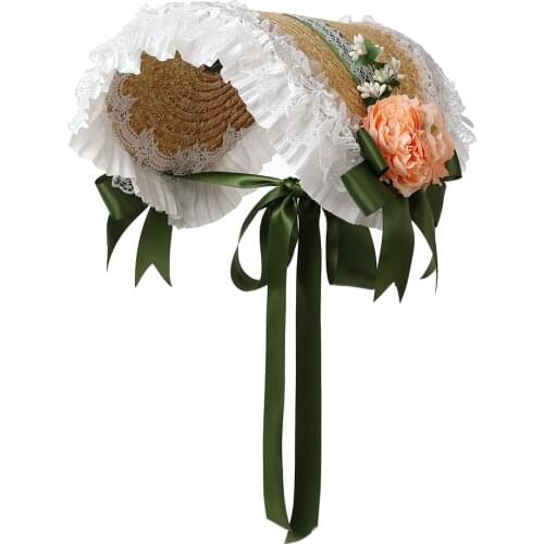 Mori Girl Retro Lolita Handmade Straw Hat French Tea Party Flat Cap Pastorale Style Multilayer Lace Bonnet