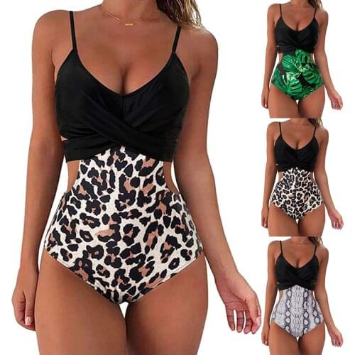 Women Patchwork Cross High Waist Monokini Swimsuit Sexy Wrap Cut Hollow Out Playsuits Bathing Suit Swimwear купальник женский