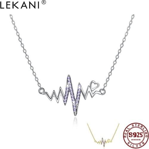 LEKANI 925 Sterling Silve Wave Heart Hanging Pendant Necklaces For Women Colorful Austria Crystal Romantic Love Necklace Jewelry