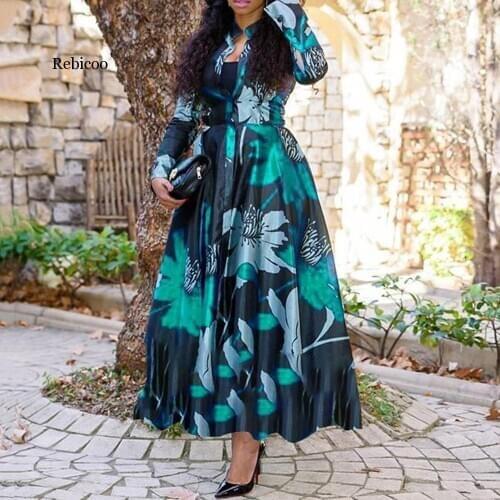 Women Vintage Floral Print Long Dress Elegant Long Sleeve Fall Retro Plus Size Office Maxi Shirt Vestidos Elegant Ladies Party