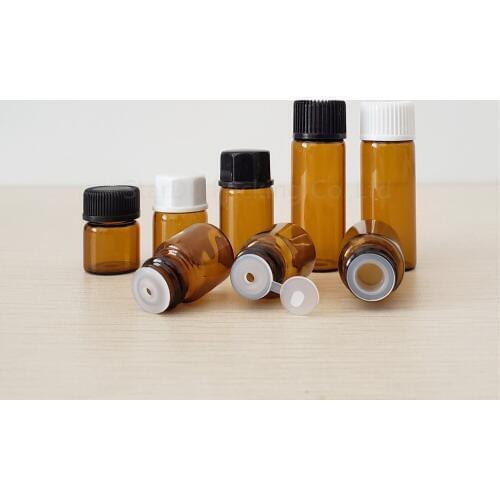1ml 2ml 3ml 5ml Small Amber Essential Oil Bottle with Reducer And Cap, Mini Brown Glass Vials,empty bottle 100pcs/lot