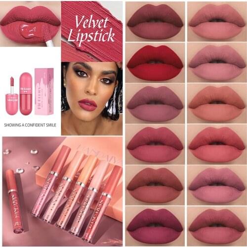 2PCS Velvet Matte Lipstick Waterproof Moisturizing Lip Gloss Sexy Lipstick Red Lip Tint Glaze Plumper Women Makeup Cosmetics