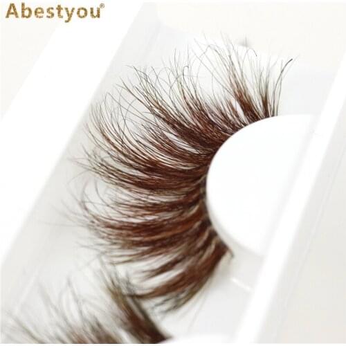 Abestyou Cosmetics 25mm Long Individual Pack Brown Colored Transparent Band Mink Lashes Fluffy Makeup Tools Rusable False Lashes