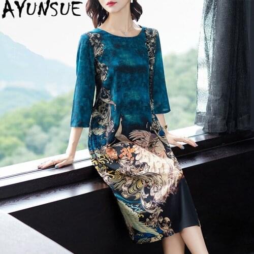 AYUNSUE 2021 Women Summer Silk Dress Elegant Vintage Floral Plus Size Dress Boho Beach Ladies Dresses Midi Vestidos De Verano
