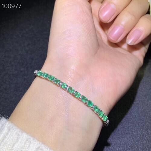 Chain bracelet Natural and Real Emerald Bracelet Free shipping Natural real Emerald Bracelet 925 sterling Sliver