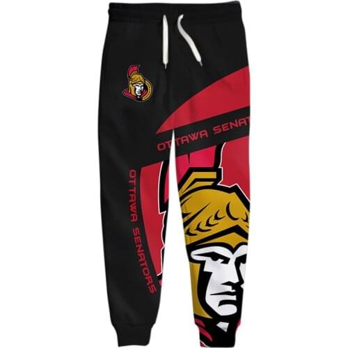 Ottawa mens Casual Pants Black Red Stitching Cartoon Samurai Print Senators Sweatpants