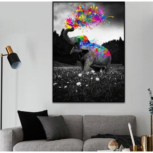 Black Elephant Canvas Paintings On The Wall Posters And Prints Modren Graffiti Art Animal Pictures for Kids Room Home Decoration