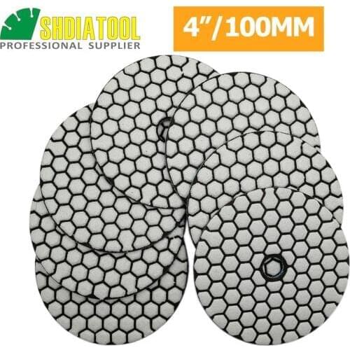 SHDIATOOL 7pcs/set Diamond Dry Polishing Pads Dia 4'' 100mm Sanding Disc Polishing Marble Granite Polisher disc Polishing Disc