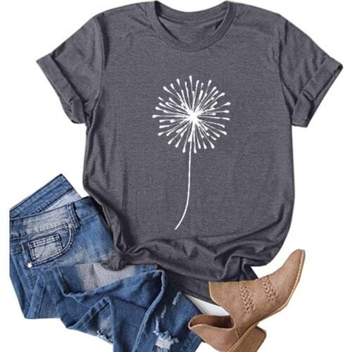 Plus Size T-Shrits Women Tops Casual Dandelion Printing Short Sleeves O-Neck Tshirt Loose T-Shirt Summer Oversize Tee Shirt 2021