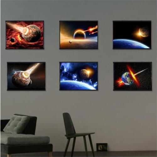 Canvas Painting Stars Mars Earth Posters and Prints Out Space View Painting On Canvas Wall Art Picture Home Decoration Painting
