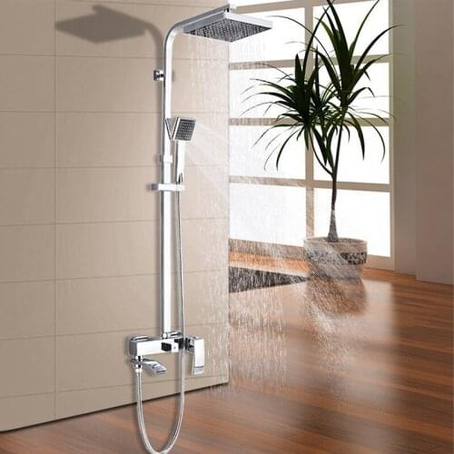 Chrome Bathroom Shower Faucets Set 8'' Rainfall Shower Head Mixer Tap Wall Mounted Tup Spout Faucets With Hand Shower Torneira