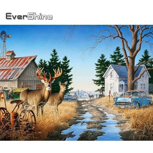 Evershine 5D DIY Diamond Embroidery Deer Picture Rhinestone Cross Stitch House Diamond Painting Kit Mosaic Art Decor For Home