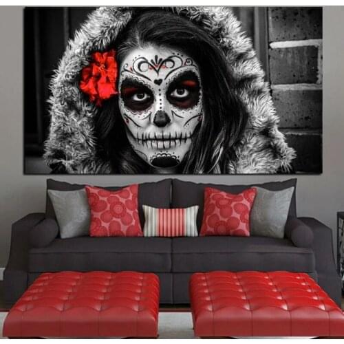 Hd Print Abstract Sugar Skull Girl Day Of The Dead Oil Painting On Canvas Art Wall Picture For Living Room Cuadros Decoration
