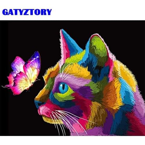 GATYZTORY Oil Painting Butterfly Cat Animal Handpainted Home Decoration Pictures By Number Drawing On Canvas Wall Art Handmade G