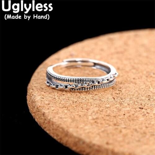 Uglyless Thai Silver Chains Rings for Women INS Popular Fashion Rings 100% 925 Sterling Silver Jewelry Hollow Vogue Dress Rings