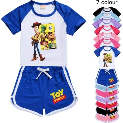Cartoon Pixar Toy Story 4 Baby Boy Girl Clothing Set Children Short Sleeve T-shirt+Shorts Suit Buzz Woody Kids Cotton Costumes