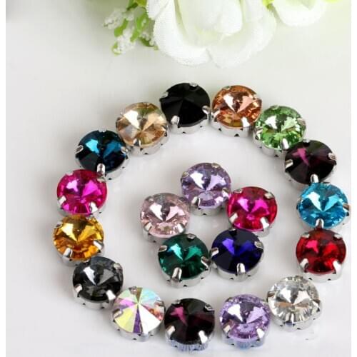 Round AB Rhinestone Claw Rhinestones Sew Rhinestones Crystal Glitter Sliver Based Acrylic Jewelry for Wedding Clothing DIY Decor