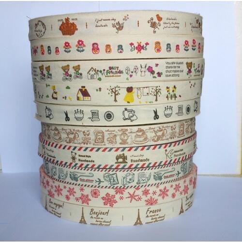 Wholesame Printed cotton ribbons for Decorative materials 20Yards mix 10 Style 20mm Package Label Fabric tapes