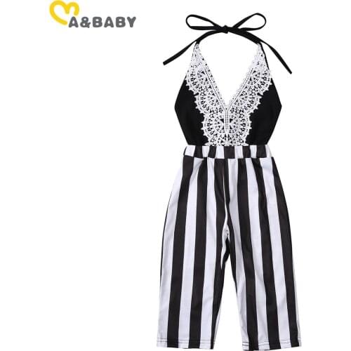 Ma&Baby 1-6Y Summer Child Kid Girl V neck Jumpsuit Lace Striped Sleeveless Rompers Children Girls Costumes