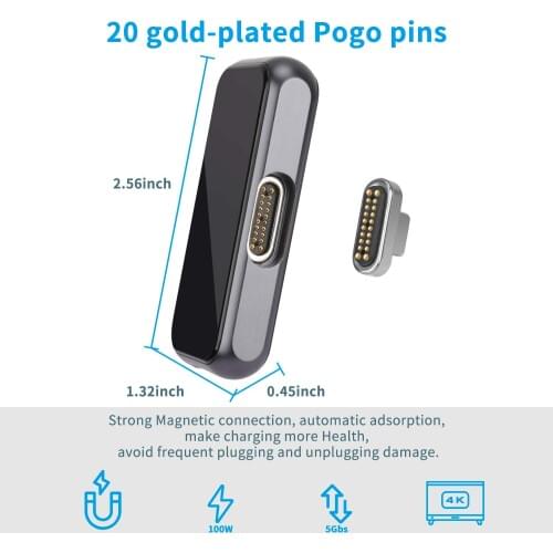 Magnetic USB C 3 in 1 Hub,20Pins Type C Adapter,with 4K HDMI,USB 3.0 and PD Charging for MacBook Pro/Pixelbook/Matebook/Dell XPS