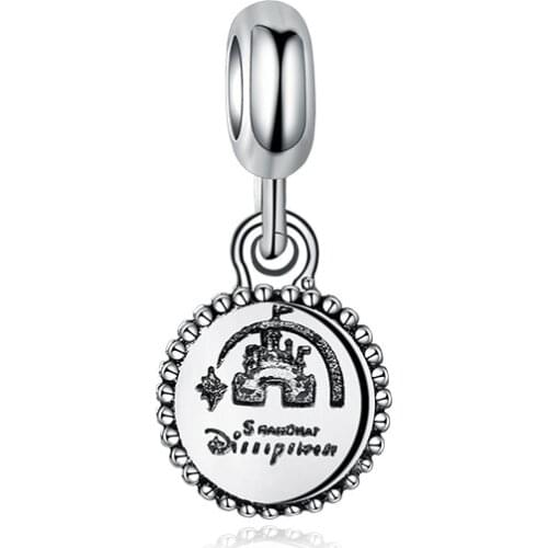 5PCS Fashion Jewellery Silver Plated Pendants Castle Pattern Round Brand Charms Fit DIY Handmade European Bracelets Gift Craft