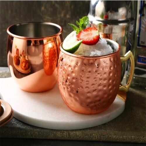 Moscow mule mug Moscow tweezers cup 600ml304 stainless steel hammer spot light body coated copper-plated black cocktail glass