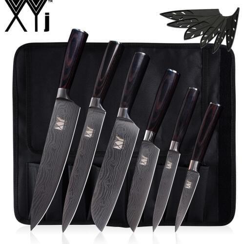 XYj Damascus Veins Stainless Steel knives Set 7Cr17 German Steel Kitchen Knife Professional Chefs Cleaver Cooking Accessories