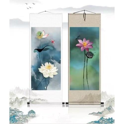 Chinese Style Lotus Wall Paintings Vintage Living Room Bedroom Home Office Decor Aesthetic Posters Flower Tapestry Decoration
