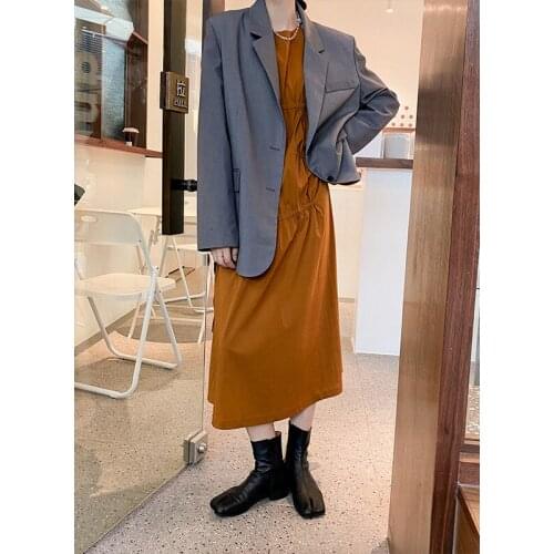 Mulan 2020 autumn new net red casual dress womens simple pleated lace up skirt 20953