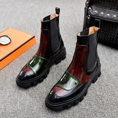 Autumn/winter new leather round-headed thick-soled Martin boots womens colored short boots locomotive boots tide retro