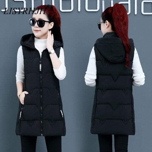 LISYRHJH Autumn Winter Vest Women Waistcoat 2021 Female Sleeveless Vest Jacket Hooded Warm Long Vest Coat Colete Feminino