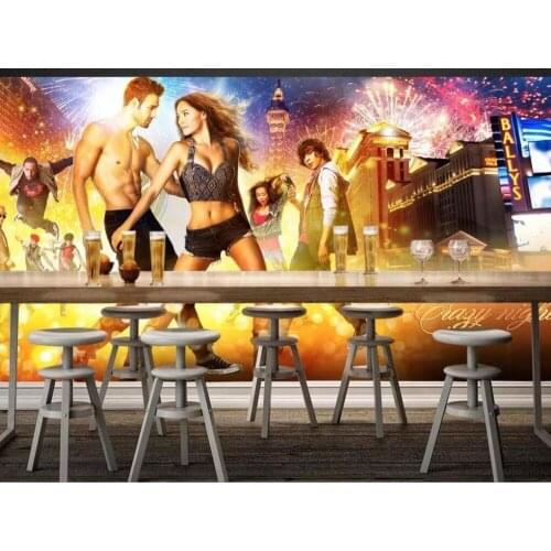 Custom large hd bar crazy night dancing bar for men and women background wall painting