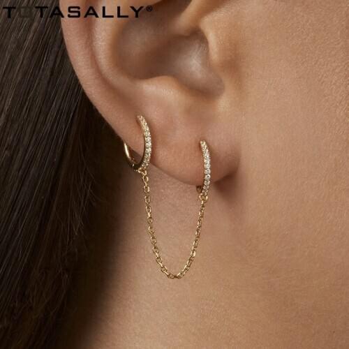 TOTASALLY 1PC Hot Rhinestone Hoop Earrings Classic Double Hoops Chain Tassel Lady Club Show Earring Jewelry Accessories Dropship