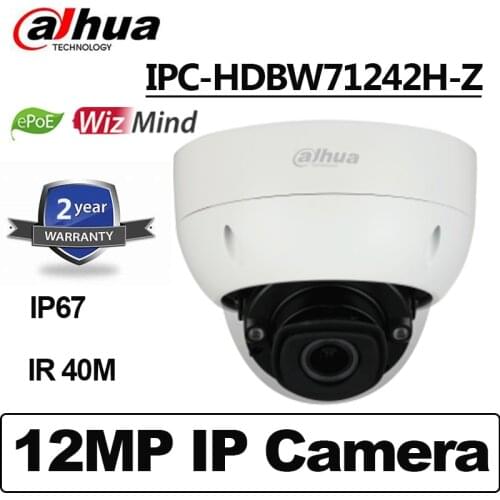 Dahua 12MP IP Camera IPC-HDBW71242H-Z IR 40m IP67 IK10 Face Detection ANPR Dome WizMind Network Camera