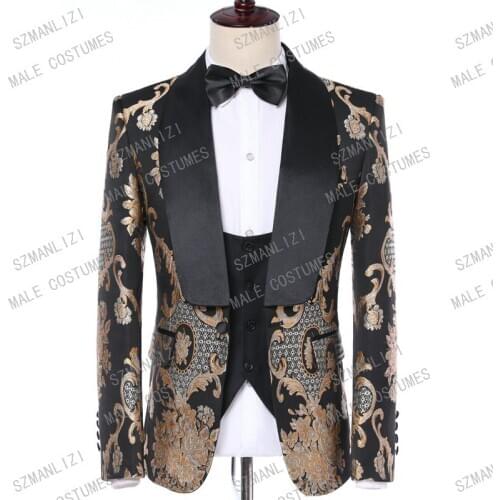 Terno Masculino Slim Fit 2019 Brand Tuxedo 3 Piece Suits Men Paisley Embroidery Wedding Dress Groom Suits Costume Homme Mariage