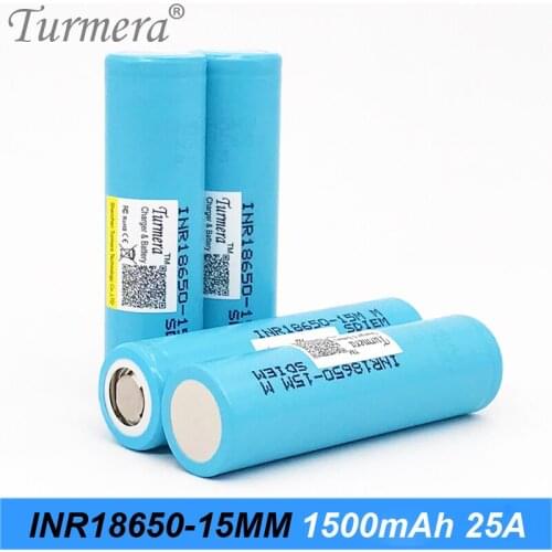 Turmera INR18650-15MM 18650 1500mAh 25A Battery for 12V 16.8V 18V 21V 24V 25V Screwdriver Drill Batteries and Vacuum Cleaner Use