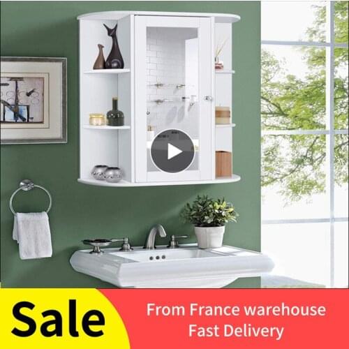 Oversea Stock!!!3 Layers 1 Door Mirror Cabinet Multifunctional Bathroom Cabinet Shelf Wall Mounted Storage Mirror Furniture HWC