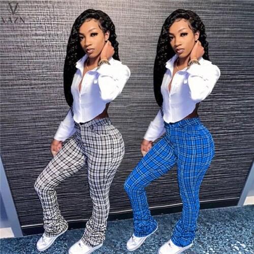 VAZN 2021 Spring Classic Plaid Casual Daily Free Young Joker Simple Fashion High Waist Braid Skinny Long Pencil Pants