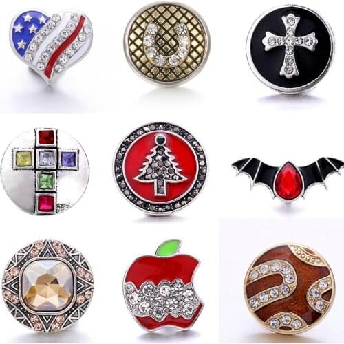 XH5356 New Pretty flower LOVE CROSS crystal 18mm Metal snap button jewelry for snap bracelet