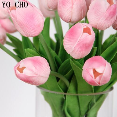YO CHO 31PCS/LOT Artificial Tulips PU Real Touch Flowers Wedding Garden Home Decoration DIY Fake Flower Bridesmaid Bouque