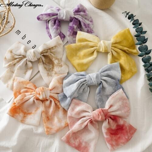 Winter New Fashion Tie-dye Barrette Bow For Woman Girls knotted Color Hairgrip Two layers lady Hairpin Headwear Hair Accessories