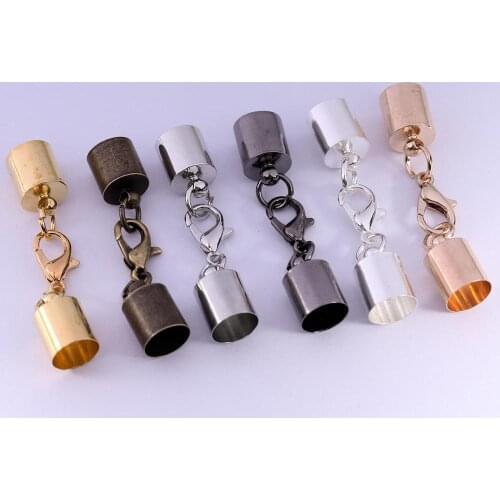 10pcs/Lot Leather Cord Bracelet Lobster Clasps Hooks 3 4 5 6 8 9 10mm Crimps End Tip Caps Connectors For Jewelry Making Findings