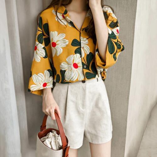 Harajuku Cute Multicolor Boho Loose Floral Print Top Blouse Women Summer Ruffle Cap Sleeve Elegant Tops and Blouses Long Sleeve