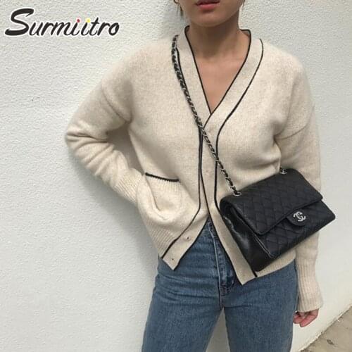 SURMIITRO 2021 Fashion Autumn Winter Cashmere Knitted Cardigan Women Korean Style Purple Long Sleeve Female Sweater Jacket Coat