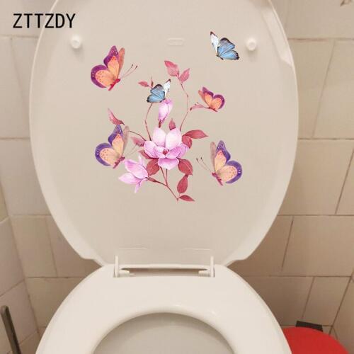 ZTTZDY 21*23.6CM Flower Butterfly Beautiful Cartoon Toilet Seat Sticker Bedroom Wall Decal Home Decor T2-0217
