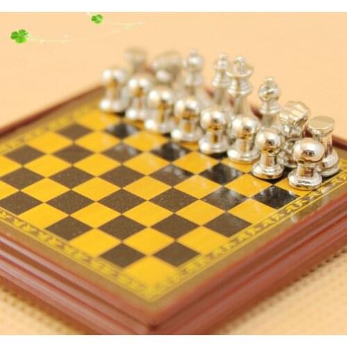 1:12 Dollhouse Miniature Metal Chess Set Decoration Kids Toys Accessories